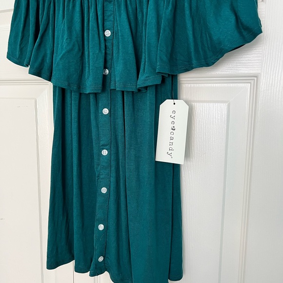 NWT Eye Candy Green Off The Shoulder Strapless Ruffle Top-Size M - Picture 5 of 7